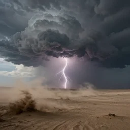a beautiful award-winning photo of a desolated world, serene post-nuclear background, massive thunderclouds and lightning on the horizon, dust, wind, cosmic horror, depression, intricate details, volumetric lighting, haze, very high quality, extremely detailed, subtle visual noise, hyperrealistic, 8K