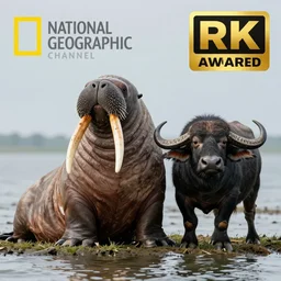 a hybrid between a walrus and a buffalo, photography, award winning, national geographic channel, discovery channel, 8 k, wildlife, documentary