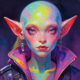apocalyptic scifi goblinish iridescent character, psychedelic vibrant colors, futuristic cyberwave fashion, digital painting by michael whelan art and richard corben. perfect face, sharp focus, detailed eyes, realistic, 8 k