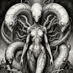 asuras, naraka buddhist demon korean female, happy female alien, tubular creature, blood vessels, no face, dystopian surrealism, alex ries zdzisław beksinski, giger, symmetrical long head, smooth marble surfaces, smooth marble surfaces, detailed ink illustration, detailed ink illustration, raiden metal gear, cinematic smooth stone, deep aesthetic, concept art, intricate