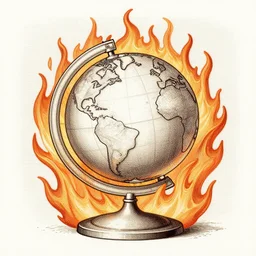 a globe in flames, engraving
