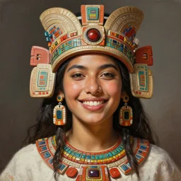 an portrait of an happy female aztec, detailed, centered, digital painting, artstation, concept art, donato giancola, Joseph Christian Leyendecker, WLOP, Boris Vallejo, Breathtaking, 8k resolution, extremely detailed, beautiful, establishing shot, artistic, hyperrealistic, beautiful face, octane render