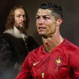 cristiano ronaldo, rembrandt van rijn, ultra detailed
