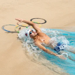 olympic swimming in sand instead of water, extremely coherent, motion blur