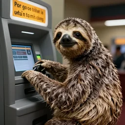 a sloth at atm machine. come on man, what is taking you so long?