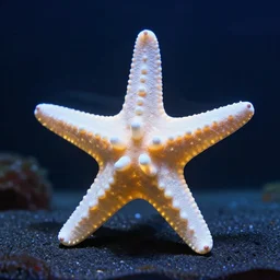 a magnificent bioluminescent porcelain starfish in a marine aquarium setting. translucent, hyperrealistic, trending on artstation, impressive lighting, casting dark grainy shadows. octane render, 4 k