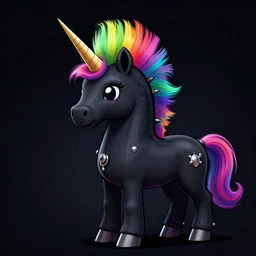 digital illustration of a black punk rock unicorn with a rainbow mohawk, deviantArt, artstation, artstation hq, hd, 4k resolution