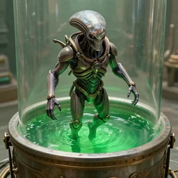 movie still frame, guild navigator mutant floating inside a vat of green fluid, intricate details, beautiful composition, 8 k, cgi, by ridley scott, james cameron, zack snyder and michael bay