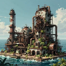 a beautiful ultradetailed rendering of industrial architecture abandoned nature factory architecture by carlo stanga, tron tokyo vaporwave sea steampunk, archdaily, wallpaper, highly detailed, trending on artstation.