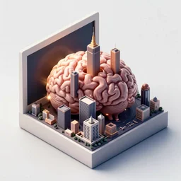 isometric view polaroid of a gooey brain city by moebius