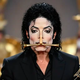 Michael Jackson with a horn as nose, horn in the place of nose, horn nose
