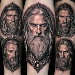 gandalf the grey, sorcerer, lord of the rings, tattoo, decorated ornaments by carl spitzweg, ismail inceoglu, vdragan bibin, hans thoma, greg rutkowski, alexandros pyromallis, perfect face, fine details, realistic shaded