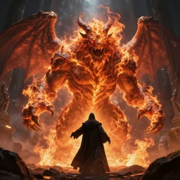 Powerful wizard summoning a fiery behemoth