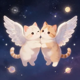 cute cats with angel wings, fantasy, cosmos,