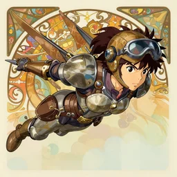 a dieselpunk valkyrie taking flight, ilya kuvshinov anime face, highly detailed, cel shading, digital illustration, anime key visual, in the style of hayao miyazaki and alphonse mucha