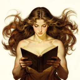 a girl reading book, hair flowing down, symmetric!, anatomically correct, in the style of Frank Frazetta, Jeff Easley, Caravaggio, extremely clear and coherent, clear lines, 8K revolution