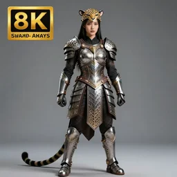 full body photo of a beautiful cute strong warrior queen wearing metal jaguar armour, highly detailed, 8 k, hdr, smooth, sharp focus, high resolution, award - winning photo