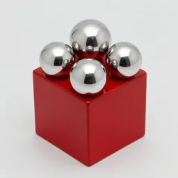 chrome spheres on a red cube by ayami kojima