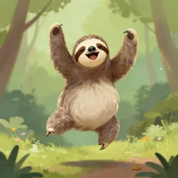 a sloth jumping for joy, digital painting
