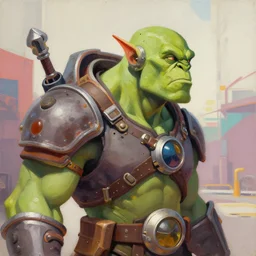 greg manchess portrait painting of a dieselpunk orc as an overwatch character, medium shot, asymmetrical, profile picture, organic painting, sunny day, matte painting, bold shapes, hard edges, street art, trending on artstation, by huang guangjian and gil elvgren and sachin teng