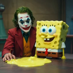 film still of Spongebob melting into the Joker in the new Joker movie