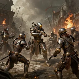 steampunk battle scene. highly detailed. super realistic. sharp focus. photorealistic. digital art drawing