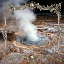 “geyser splitting open the earth, seen from space, baroque style”
