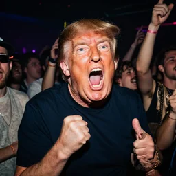 trump freaking out on a rave, club photography