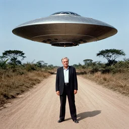 vintage photography of a ufo sighting, on a dirt road in south america, image by werner herzog, tarkovsky