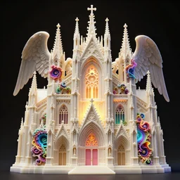 a hyperrealistic 3 d render of a delicate ivory sculpture of an ornate detailed cathedral populated by mandelbrot fractals by android jones, micro detail, unreal engine, volumetric lighting, dramatic lighting, psychedelic, octane renderer, catholicpunk, glowing, white color scheme, photorealistic, physically based rendering, angelic, hyper detailed, colorful, carved soap, trending on cgsociety