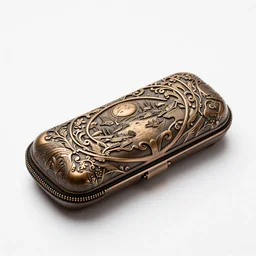 bronze pencil case, studio product photography, isolated on a pure white background, centered, entire object in frame, sharp focus, soft studio lighting
