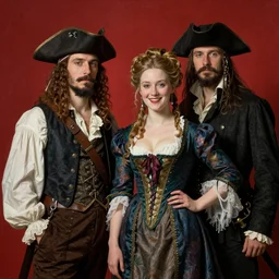 Solomon Joseph Solomon and Richard Schmid and Jeremy Lipking victorian genre painting portrait painting of a happy young beautiful woman traditional german french actress model pirate wench in fantasy costume, red background