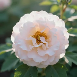 close up of big flower, backlight green leaves, soft colours, bokeh f 1. 8, garden