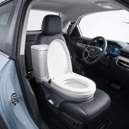 new car with a toilet in the front seat