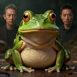 hyperrealistic mixed media image of a frog whose head resembles alex jones, stunning 3 d render inspired art by greg rutkowski and xiang duan and thomas eakes, perfect symmetry, flesh texture, realistic, highly detailed attributes and atmosphere, dim volumetric cinematic lighting, 8 k octane detailed render, post - processing, masterpiece,