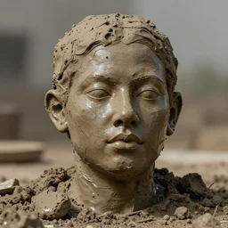 a pile of extremely wet clay that has been moulded into something resembling a human head