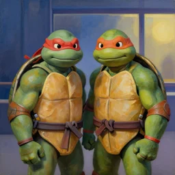 donatello from the teenage mutant ninja turtles in a painting by edward hopper, friendly