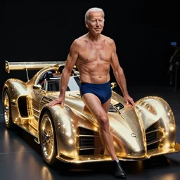 photo of sexy shirtless biden posing on his trans am, intricate, elegant, glowing lights, highly detailed, glamor pose, concept art, smooth, sharp focus