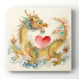 a beautidul chinese dragon that brings luck and love for the world, chinese painting on canvas,