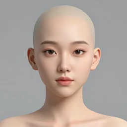 portrait bald korean goddess neutral expression face straight on headshot even lighting no hair texture character creator 4