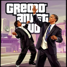 will smith hitting obama with a flip - flop, in the style of gta cover art