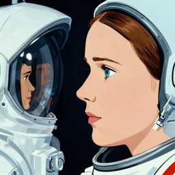 closeup profile roy lichtenstein face portrait of tin toy greta thunberg as a soviet astronaut on a space station, nicoletta ceccoli, mark ryden, lostfish, max fleischer, hyper realistic, artstation, illustration, digital paint, matte paint, vivid colors, bright, cheerful, detailed and intricate environment