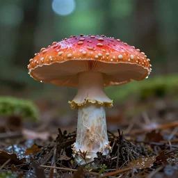 the most beautiful amanita mushroom ever seen, moist, forest floor > by < greg rutkowski > and < ernt haeckel >, vivid colour, trending on artstation, artistic photo, highly focused, digital art, highly detailed, smooth, 8 k
