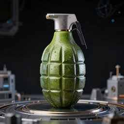 product photograph of an Avocado acid grenade, subtle detail, space technology