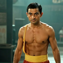 mr. bean as dhalsim from the streetfighter movie. movie still. cinematic lighting.