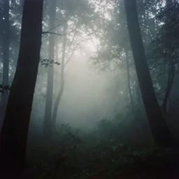 beautiful misty wood, morning in jungle, mystic, melancholy, pinhole analogue photo quality, lomography, blur, unfocus, cinematic, foil effect, holographic effect, monochrome