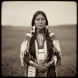 vintage photo of a female native american shaman by edward s curtis, photo journalism, photography, cinematic, national geographic photoshoot vignette