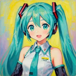 a portrait of Hatsune miku by Wayne Thiebaud, painting by Wayne Thiebaud, heavy pigment, colourful, live-full, heavy impasto technique, anime style, big eyes