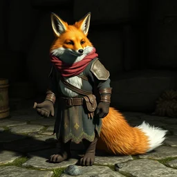 a medieval anthropomorphic fox with a fluffy tail in fallout 7 5