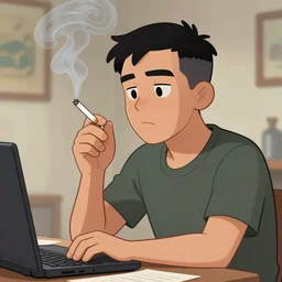 cartoon portrait of a hard working young australian alert man with a one paper joint alight smoking ; cannabis. octane 4 k render natural skin tones, by eyvind earle, female australian illustration